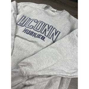 Champion Mens Reverse Weave Pullover Sweatshirt Grey UCONN Huskies 2XL Read